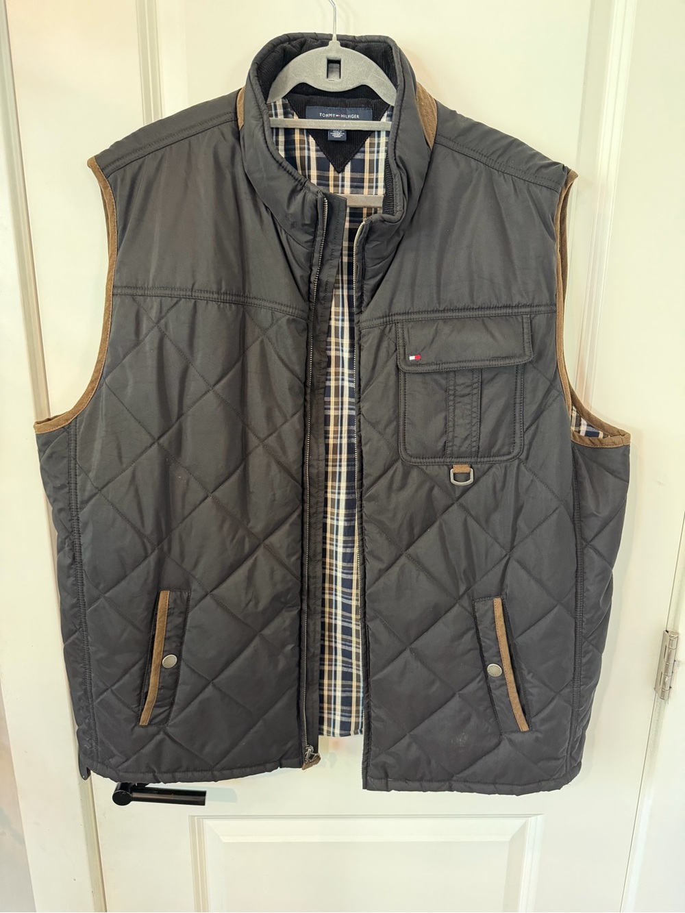 💥Tommy Hilfiger Full Zip Windbreaker Vest Jacket Mens Black Outer Coat Sz XXL